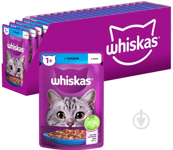 Корм вологий для котів Whiskas з тунцем і молюсками в желе 28 шт. 85 г - фото 1 Корм вологий для котів Whiskas з тунцем і молюсками в желе 28 шт. 85 г - фото 1