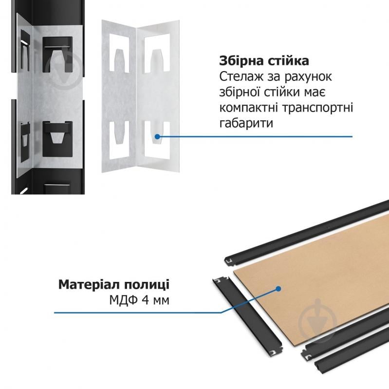 Стелаж 1800x400x400 мм Меткас Бюджет антрацит МДФ полиці 5 шт. фарбований - фото 3