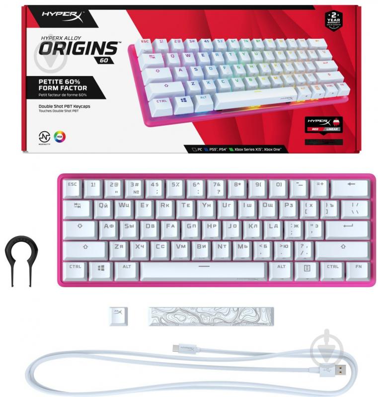 Клавиатура HyperX Alloy Origin 60 Red USB RGB (572Y6AA) pink - фото 9