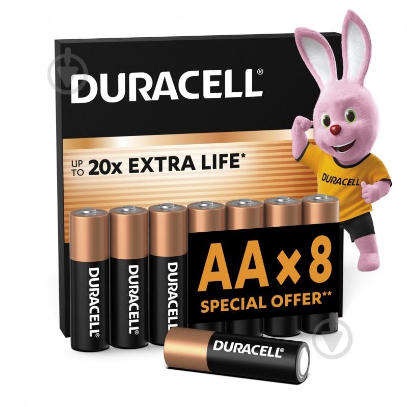 Батарейки щелочные Duracell MN1500 AA (пальчиковые) 8 шт. (81417083) - фото 1