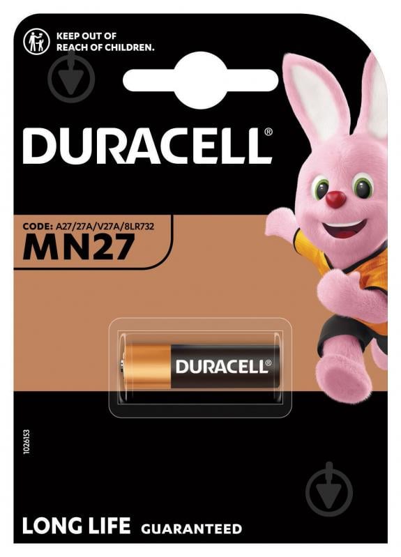 Батарейка лужна Duracell спеціалізована A27/27A/V27A/8LR732 MN27 1 шт. (81421921) - фото 2
