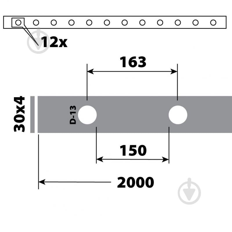 Полоса Артдеко 33.126 Прокат с отверстиями 2000х30х4 мм під 12 коло, крок 163 - фото 2