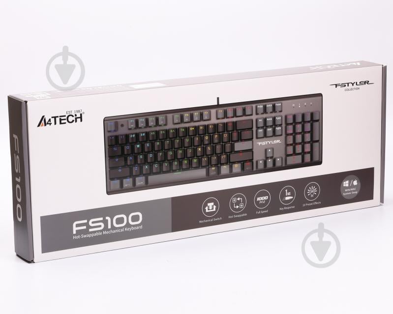 Клавіатура ігрова A4Tech FS100 (Stone Black) (FS100 (Stone Black)) неонове підсвічування, USB, FS Switches black - фото 8 Клавіатура ігрова A4Tech FS100 (Stone Black) (FS100 (Stone Black)) неонове підсвічування, USB, FS Switches black - фото 8