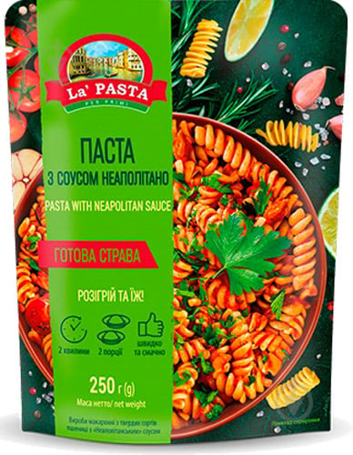 Макарони La Pasta per primi з твердих сортів пшениці з Неаполітанським соусом 4820211662424 - фото 1