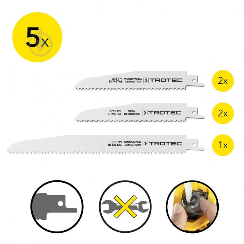 Набор пилочек для сабельной пилы Trotec 5 pieces Wood/Metal Set 5 шт. DAS302822 - фото 3 Набор пилочек для сабельной пилы Trotec 5 pieces Wood/Metal Set 5 шт. DAS302822 - фото 3