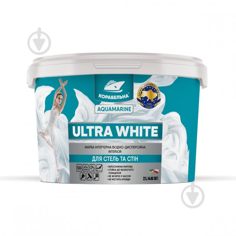 Фарба інтер'єрна акрилова AQUAMARINE Ultra White мат білий 1,4 кг - фото 1