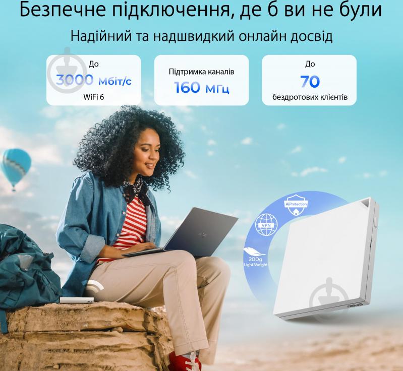 Маршрутизатор беспроводной Asus RT-AX57 Go (90IG08N0-MU9C00) - фото 2