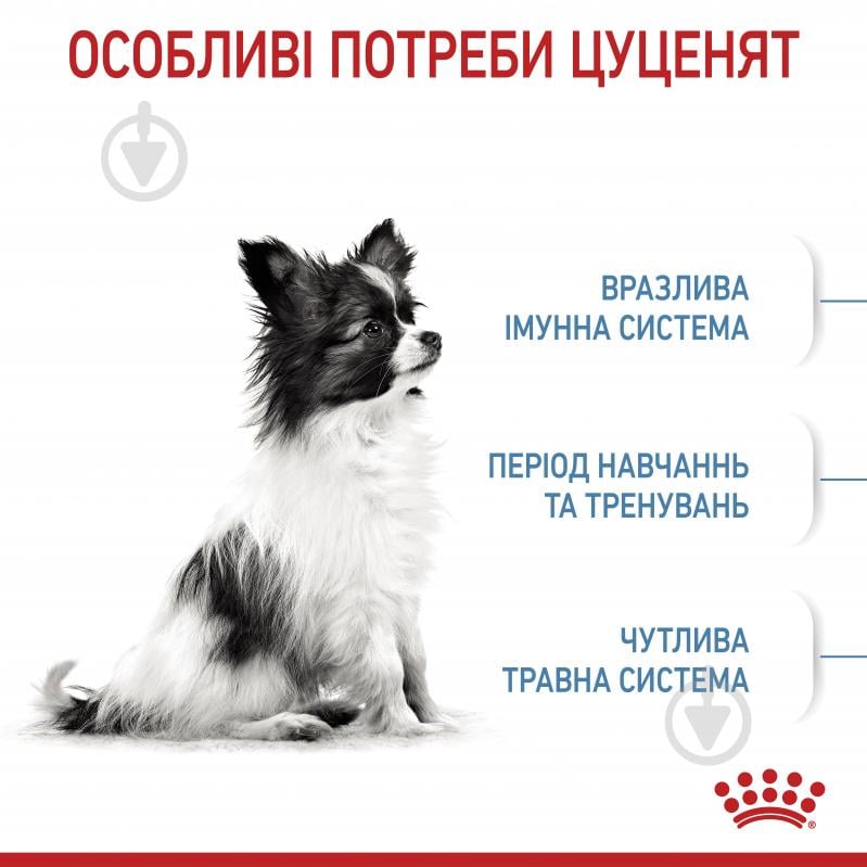 Корм сухий для цуценят для малих порід Royal Canin X-SMALL PUPPY 1,5 кг (свійська птиця, рис, кукурудза) 1,5 кг - фото 4