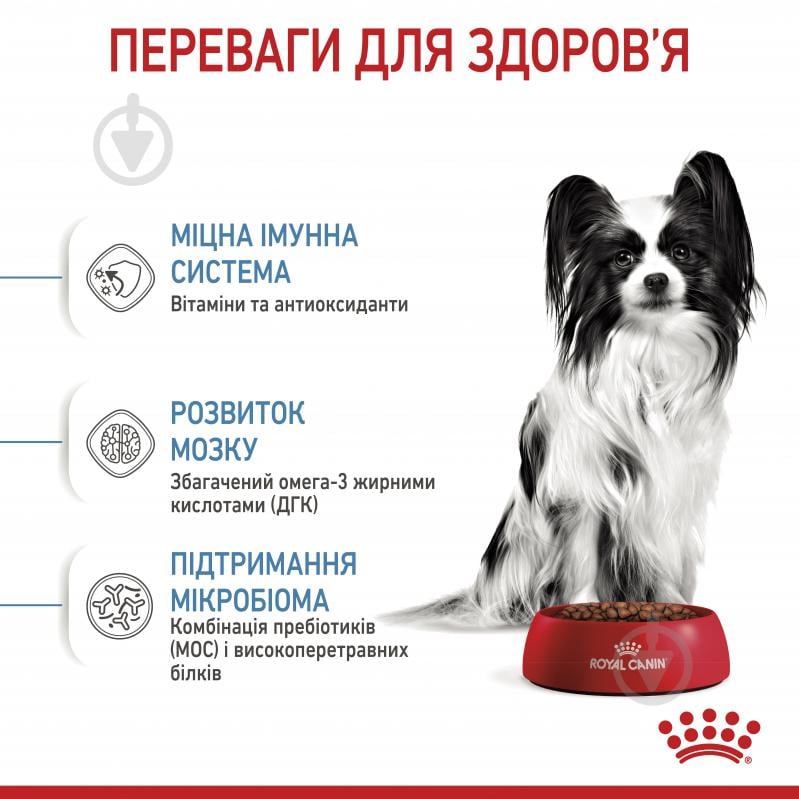 Корм сухий для цуценят для малих порід Royal Canin X-SMALL PUPPY 1,5 кг (свійська птиця, рис, кукурудза) 1,5 кг - фото 5