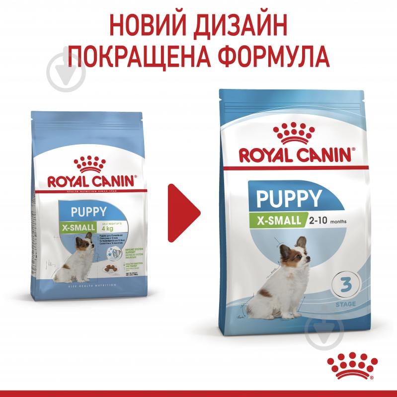 Корм сухой для щенков для малых пород Royal Canin X-SMALL PUPPY 3 кг (домашняя птица, рис, кукуруза) 3 кг - фото 2