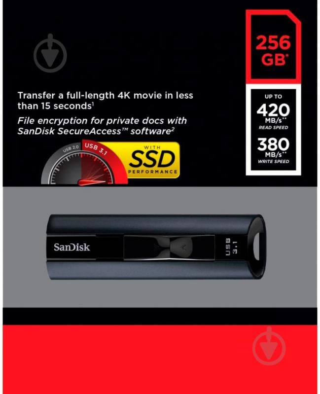 Флеш-память USB SanDisk Extreme Pro 256 ГБ USB 3.1 black (SDCZ880-256G-G46) - фото 7