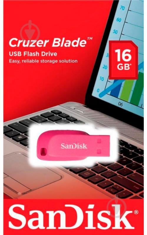 Флеш-память USB SanDisk Cruzer Blade 16 ГБ USB 2.0 pink (SDCZ50C-016G-B35PE) - фото 2