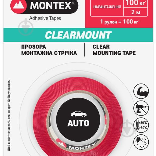 Двостороння автомобільна клейка стрічка MONTEX SHS MTX1050 19 мм 0,5 мм 2 м прозорий - фото 1