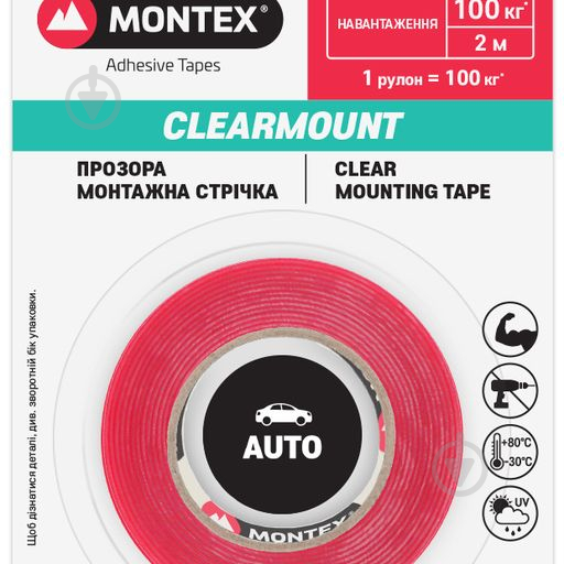 Двухсторонняя автомобильная клейкая лента MONTEX SHS MTX1100 12 мм 1 мм 2 м прозрачный - фото 1