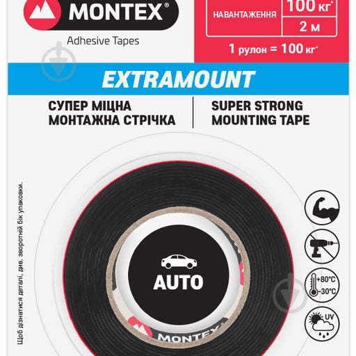 Двухсторонняя автомобильная клейкая лента MONTEX SHS MTX5125 9 мм 1,2 мм 2 м черный - фото 1