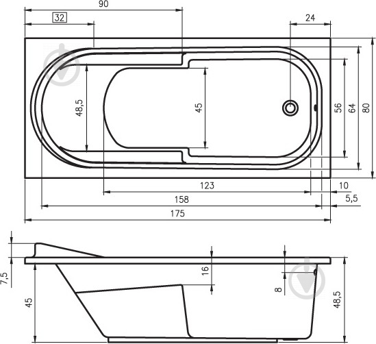 Ванна акриловая RIHO Columbia BA0400500000000 175х80 см - фото 3