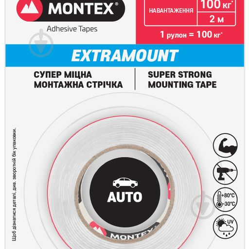 Двухсторонняя автомобильная клейкая лента MONTEX SHS MTX6105 9 мм 1,2 мм 2 м белый - фото 1