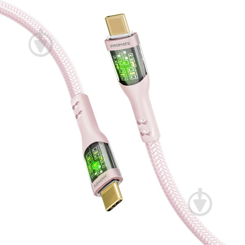 Кабель Promate TransLine-CC200 USB-C to USB-C 60W Power Delivery 2 м (transline-cc200.pink) - фото 1