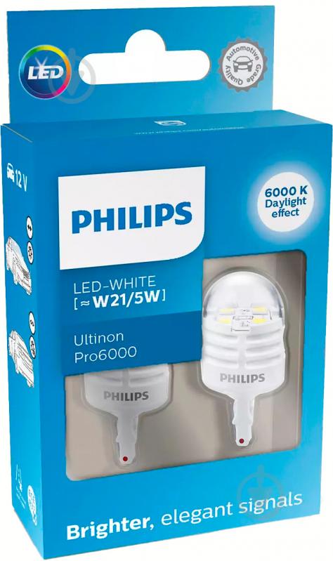 Автолампа світлодіодна Philips Ultinon Pro6000 W21/5W 2 шт.(PS 11066CU60X2) - фото 1