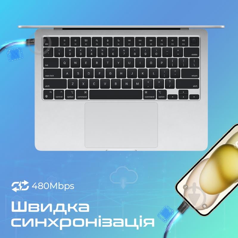 Кабель Promate EcoLine-CC200 USB-C to USB-C 60W Power Delivery 2 м синий (ecoline-cc200.navy) - фото 3