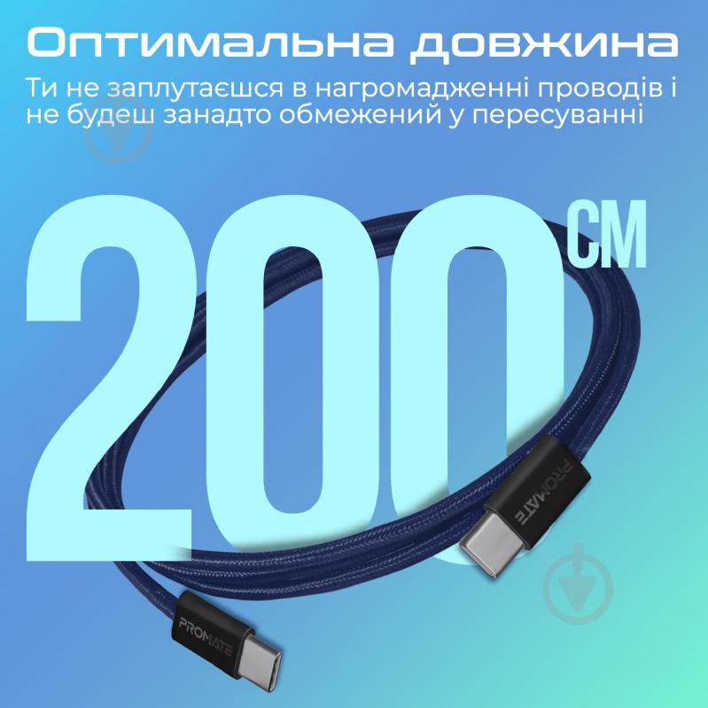 Кабель Promate EcoLine-CC200 USB-C to USB-C 60W Power Delivery 2 м синий (ecoline-cc200.navy) - фото 6