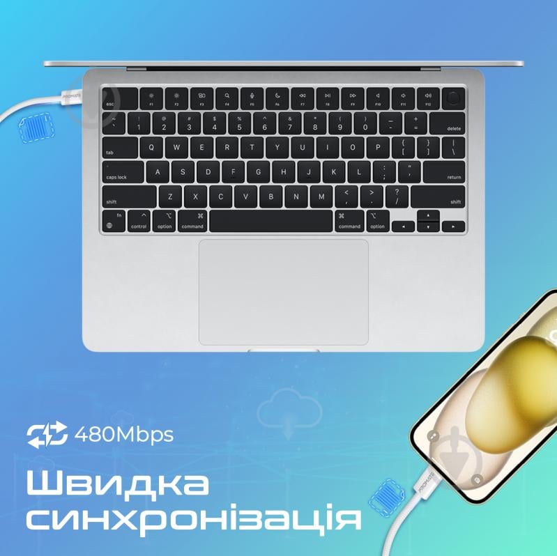 Кабель Promate EcoLine-CC200 USB-C to USB-C 60W Power Delivery 2 м white (ecoline-cc200.white) - фото 3