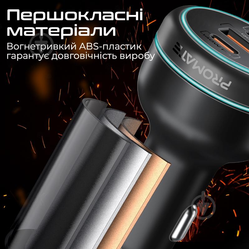 Автомобільний зарядний пристрій Promate PowerDrive-230 2xUSB-C PD, USB-A QC 3.0 Black (powerdrive-230) - фото 7