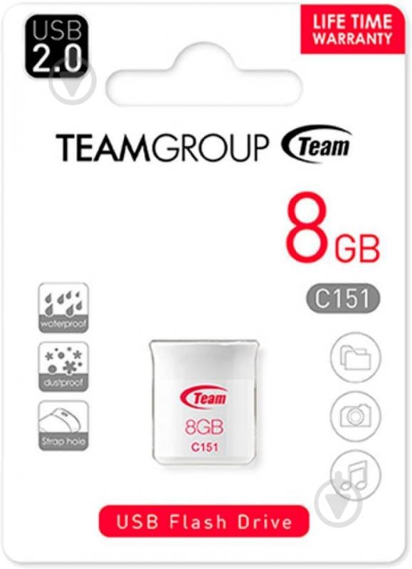 Флеш-пам'ять USB Team C151 8 ГБ USB 2.0 white (TC1518GR01) - фото 1