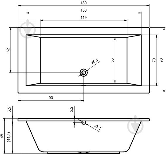 Ванна акриловая RIHO Lusso BA7700500000000 180х90 см - фото 2