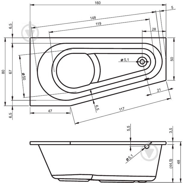 Ванна акриловая RIHO Delta BB8300500000000 левая 160х80 см - фото 3