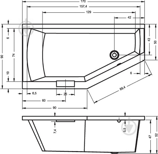 Ванна акриловая RIHO Geta BA8900500000000 170х90 см - фото 2