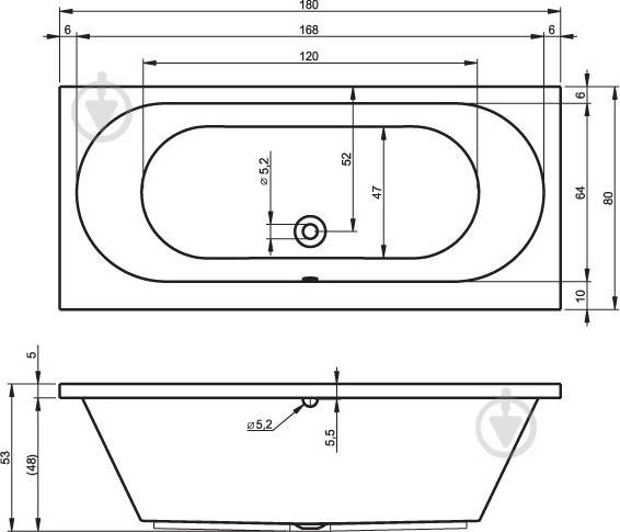 Ванна акриловая RIHO Carolina BB5400500000000 180х80 см - фото 2