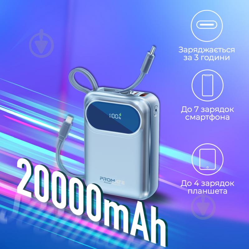 Повербанк Promate 20000 mAh blue (powerpod-20.blue) - фото 2