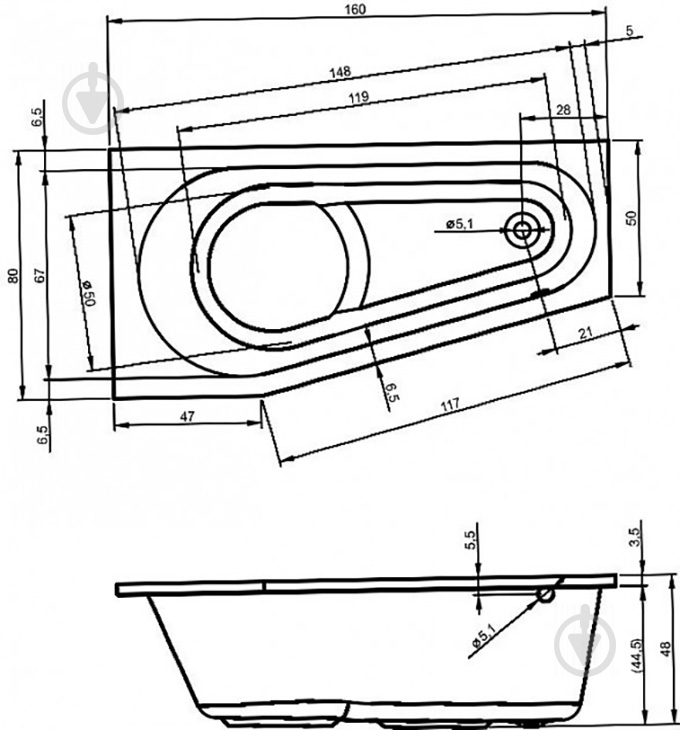 Ванна акрилова RIHO Delta BB8200500000000 права 160х80 см - фото 2