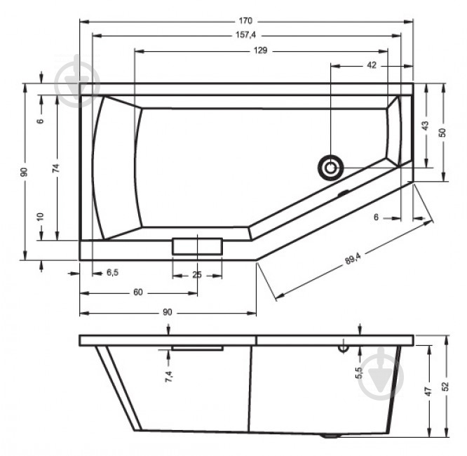 Ванна акриловая RIHO Geta BA8800500000000 170х90 см - фото 2