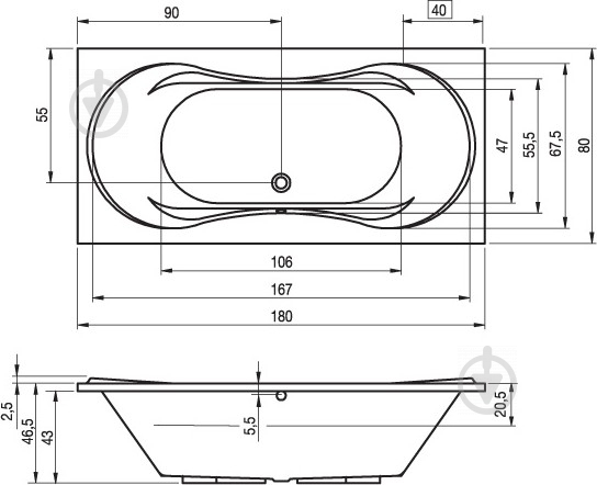 Ванна акрилова RIHO Supreme BA5500500000000 180х80 см - фото 4