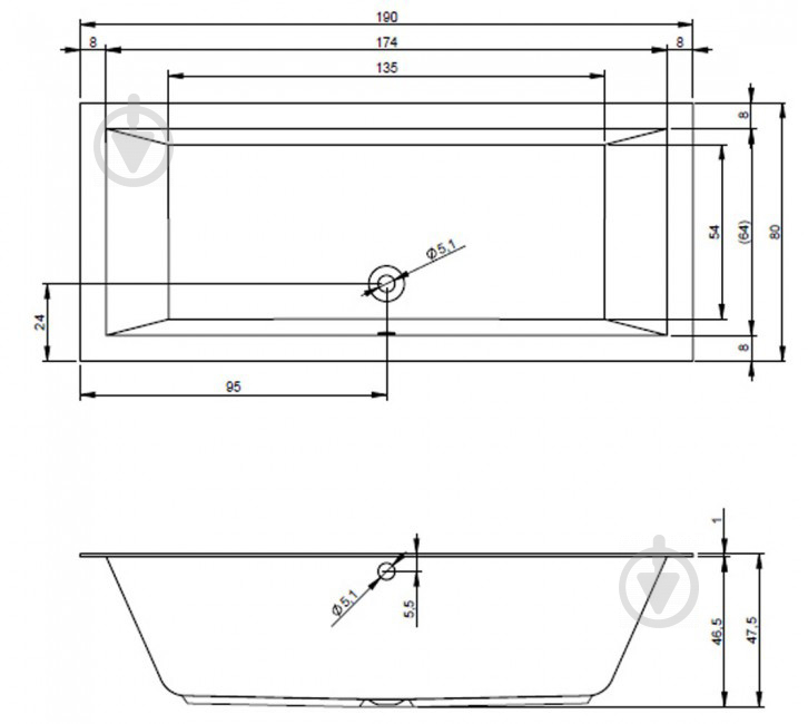 Ванна акриловая RIHO LUGO BT0400500000000 190х80 см - фото 2