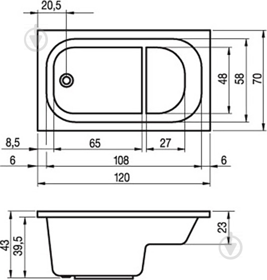 Ванна акриловая RIHO PETIT BZ2500500000000 120х70 см - фото 2