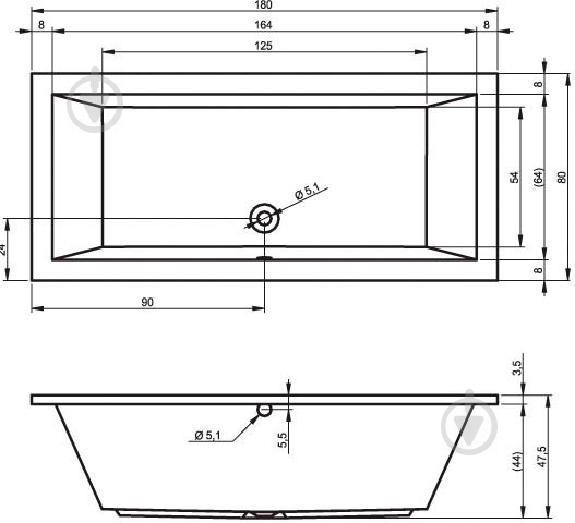 Ванна акрилова RIHO Lusso BA9800500000000 180х80 см - фото 2