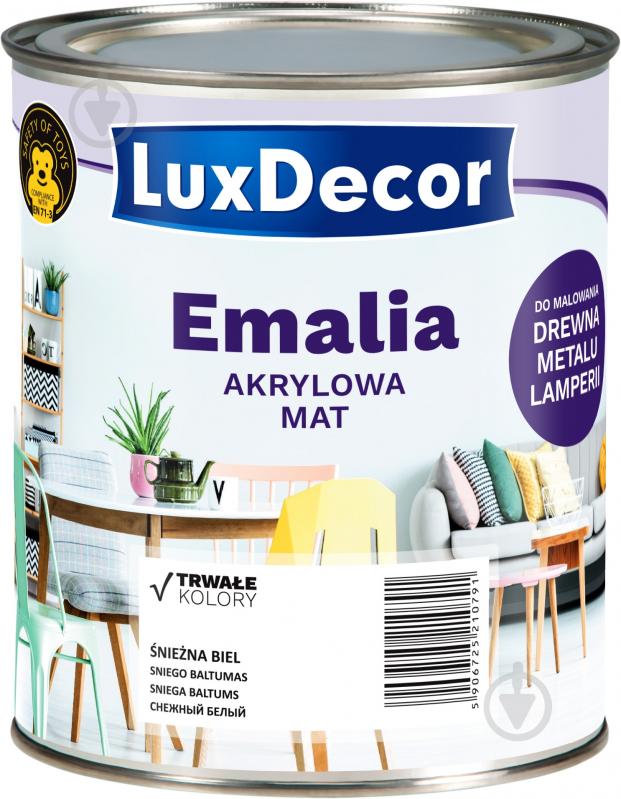 Эмаль акриловая LuxDecor снежно белая мат 0,75 л - фото 1 Эмаль акриловая LuxDecor снежно белая мат 0,75 л - фото 1