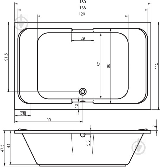 Ванна акриловая RIHO Sobek BB2800500000000 180х115 см - фото 3