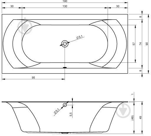 Ванна акриловая RIHO Linares BT4800500000000 190х70 см - фото 3