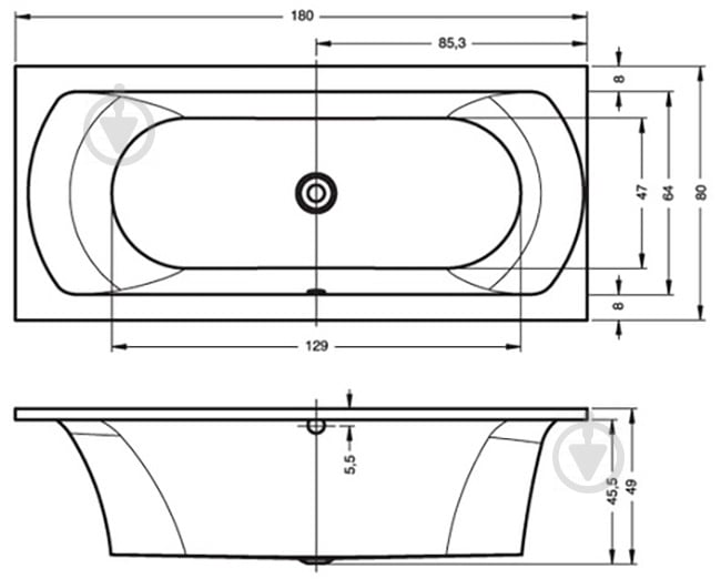 Ванна акрилова RIHO Lima BB4600500000000 180х80 см - фото 2