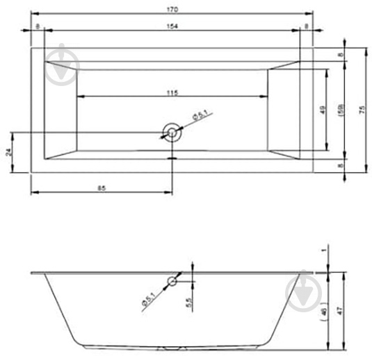 Ванна акриловая RIHO LUGO BT0100500000000 170х75 см - фото 3