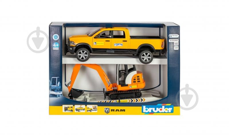 Ігровий набір Bruder Автомобіль RAM з причепом-лафетою та мініекскаватором 1:16 02546 - фото 7 Ігровий набір Bruder Автомобіль RAM з причепом-лафетою та мініекскаватором 1:16 02546 - фото 7