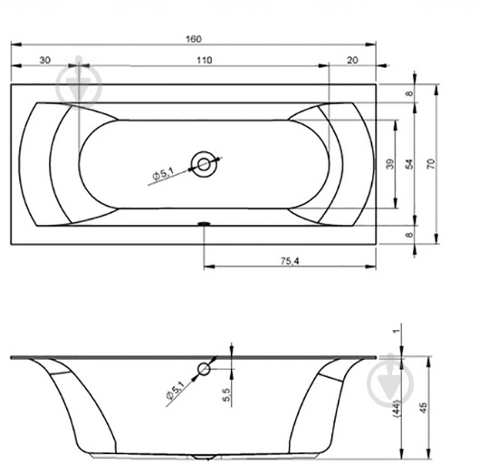 Ванна акриловая RIHO Linares BT4200500000000 160х70 см - фото 2