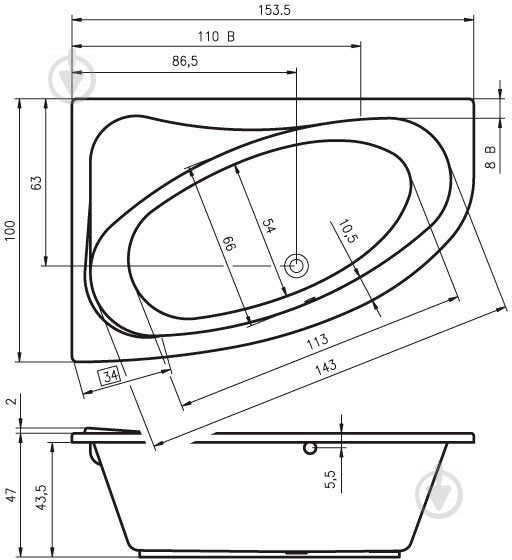 Ванна акрилова RIHO LYRA BA6700500000000 права 153х100 см - фото 2