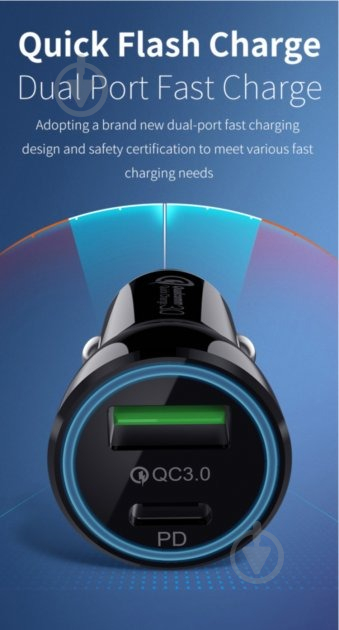 Автомобільний зарядний пристрій T-PHOX Rapid Car Charger PD20W + QC3.0 18W (T-C08 Black) - фото 3