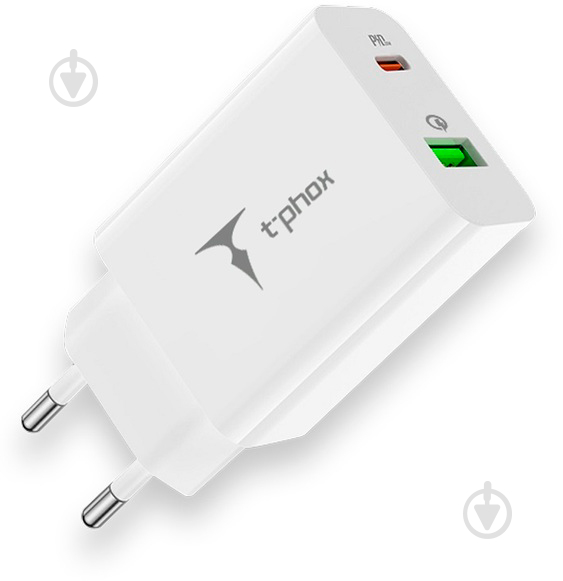 Мережевий зарядний пристрій T-PHOX Speedy 20W 2Ports Type-C+USB Charger (Біла) - фото 1