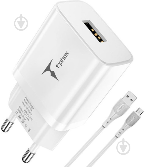 Мережевий зарядний пристрій T-PHOX TCC-124 Pocket USB + MicroUSB cable (Білий) - фото 2